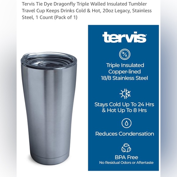 Brand New! Tervis 20oz stainless steel tumbler - Picture 3 of 8